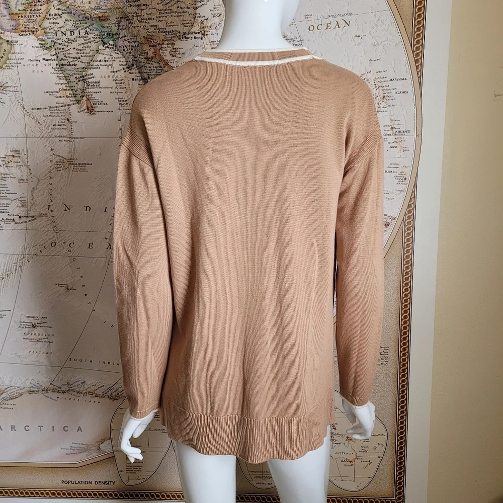 Talbot's girlfriend varsity tan cardigan white trim preppy normcore academia S - Picture 11 of 11